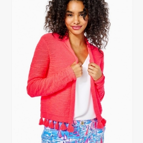Lilly Pulitzer Faretta Tassle Fringe Open Front Cardigan Sweater - Picture 1 of 7